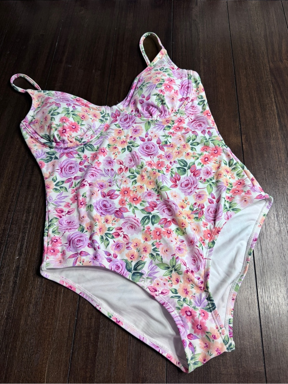 True Craft Floral One Piece Swimsuit Medium Pink Cottagecore Underwire Swimwear
